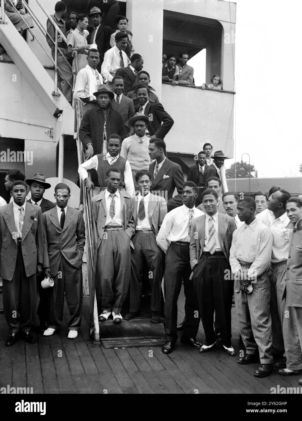 Die Empire Windrush legte mit 417 Einwanderern an Bord an den Tilbury Docks an, die nach dem Krieg arbeitslos nach Jamaika zurückkehrten. 22. Juni 1948 Stockfoto