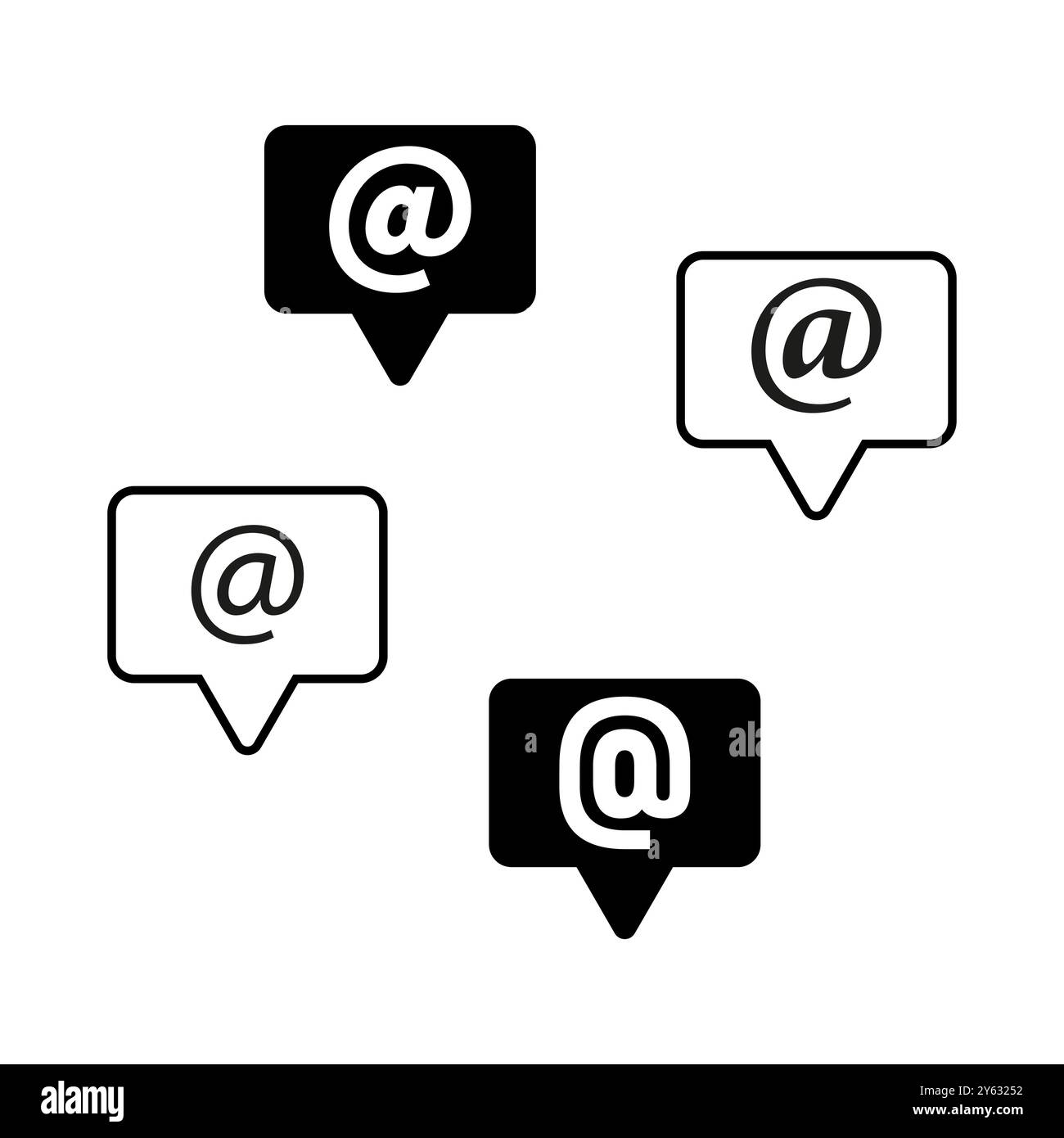 E-Mail-Symbolgruppe. Sprechblasenformen. Schwarzweißsymbole. Vektorsammlung. Stock Vektor