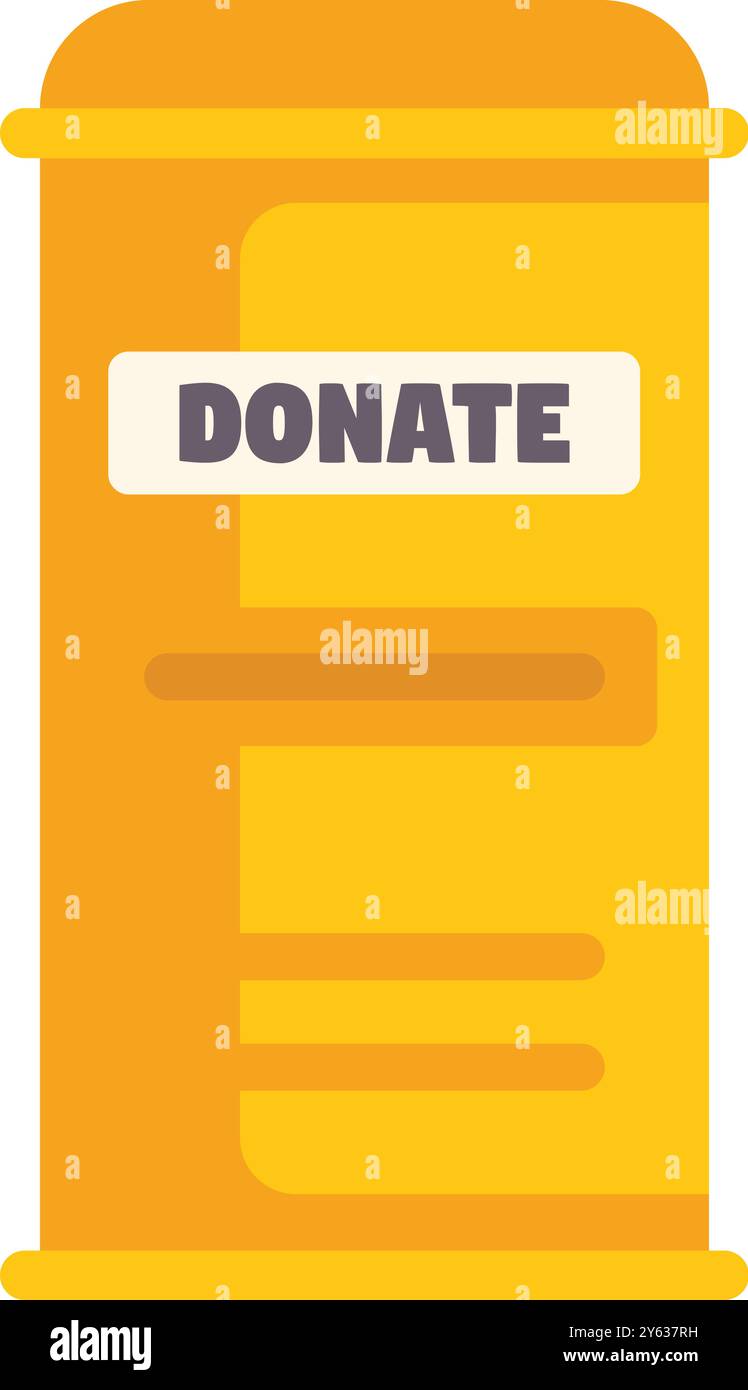 Gelbe Spendenbox steht und ermutigt die Menschen, einen Beitrag zu einem guten Zweck zu leisten Stock Vektor