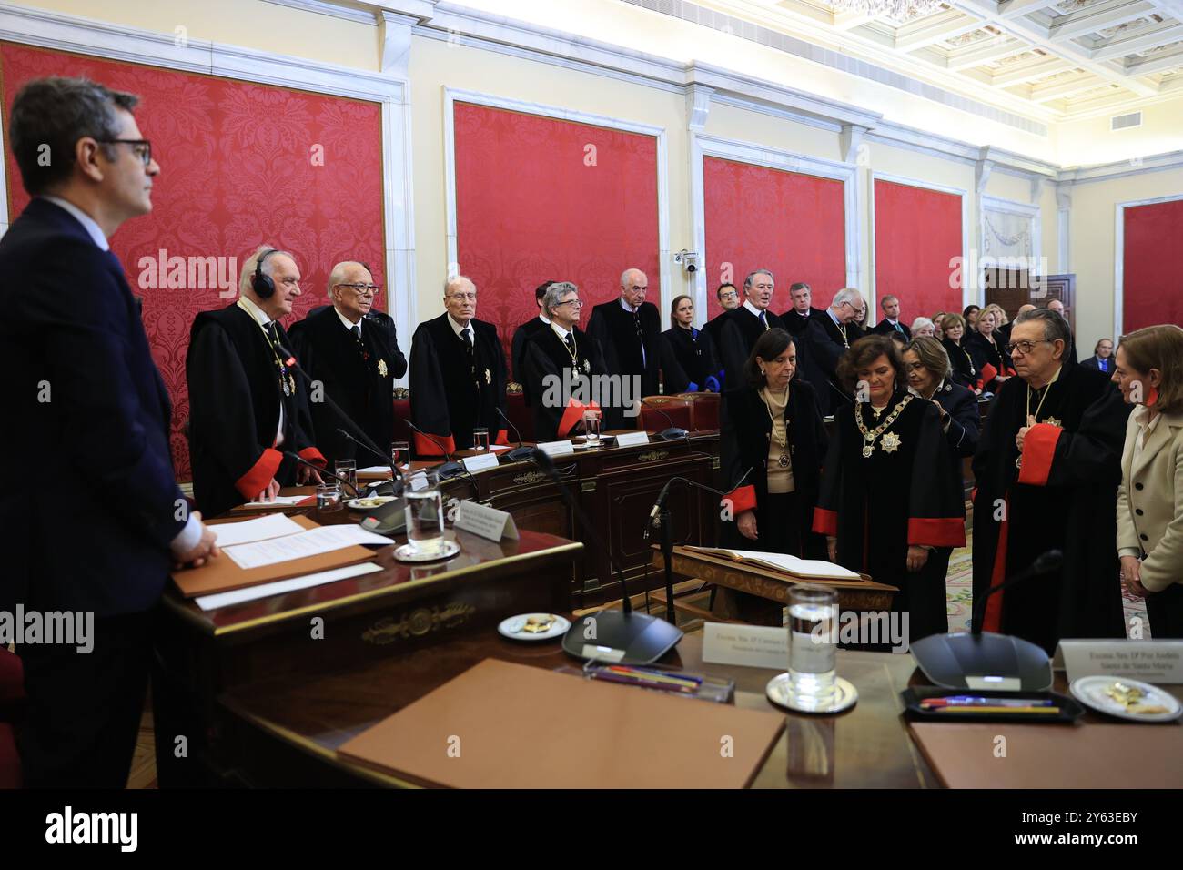 Madrid, 06.03.2024. Einweihung von Carmen Calvo Poyato als neuer Präsident des Staatsrates, des höchsten Beratungsgremiums der Regierung, unter Vorsitz von Félix Bolaños und gesponsert von Miguel Herrero y Rodríguez de Miñón und María Emilia Casas Baamonde. Foto: Jaime García. ARCHDC. Quelle: Album / Archivo ABC / Jaime García Stockfoto