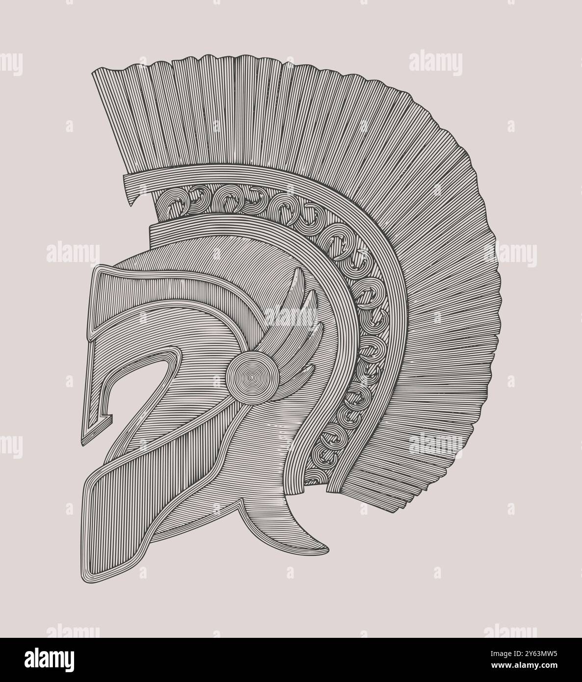 Antike Spartankriegerhelm. Vintage Gravur Zeichnung Stil Illustration Stock Vektor