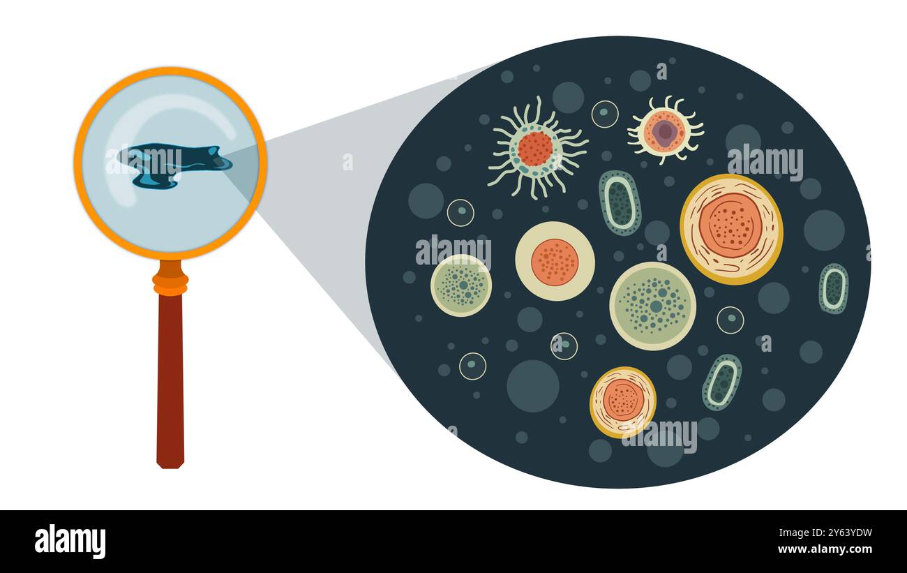 Bakterien in verschiedenen Formen und Farben, Mikroorganismen, Bakterien und Keime bunt Set, Mikroorganismen Krankheit verursachen Objekte, verschiedene Arten Stockfoto