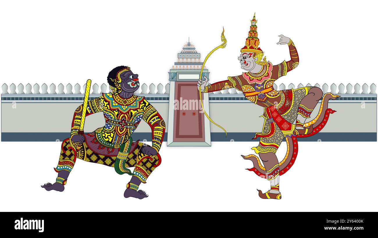 Ravana schießt Pfeile gegen Soldaten im Ramayana, Happy Dussehra, Happy Dussehra Festival in Indien, Lord Krishna, Hindugott, Mahabharata Krieg Stockfoto Ravana schießt Pfeile gegen Soldaten im Ramayana, Happy Dussehra, Happy Dussehra Festival in Indien, Lord Krishna, Hindugott, Mahabharata Krieg Stockfoto