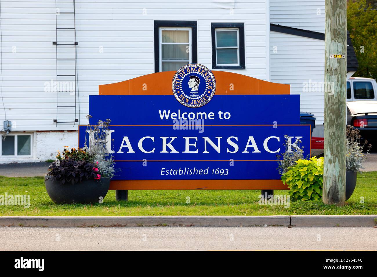 Ein Willkommen in Hackensack, New Jersey Stockfoto