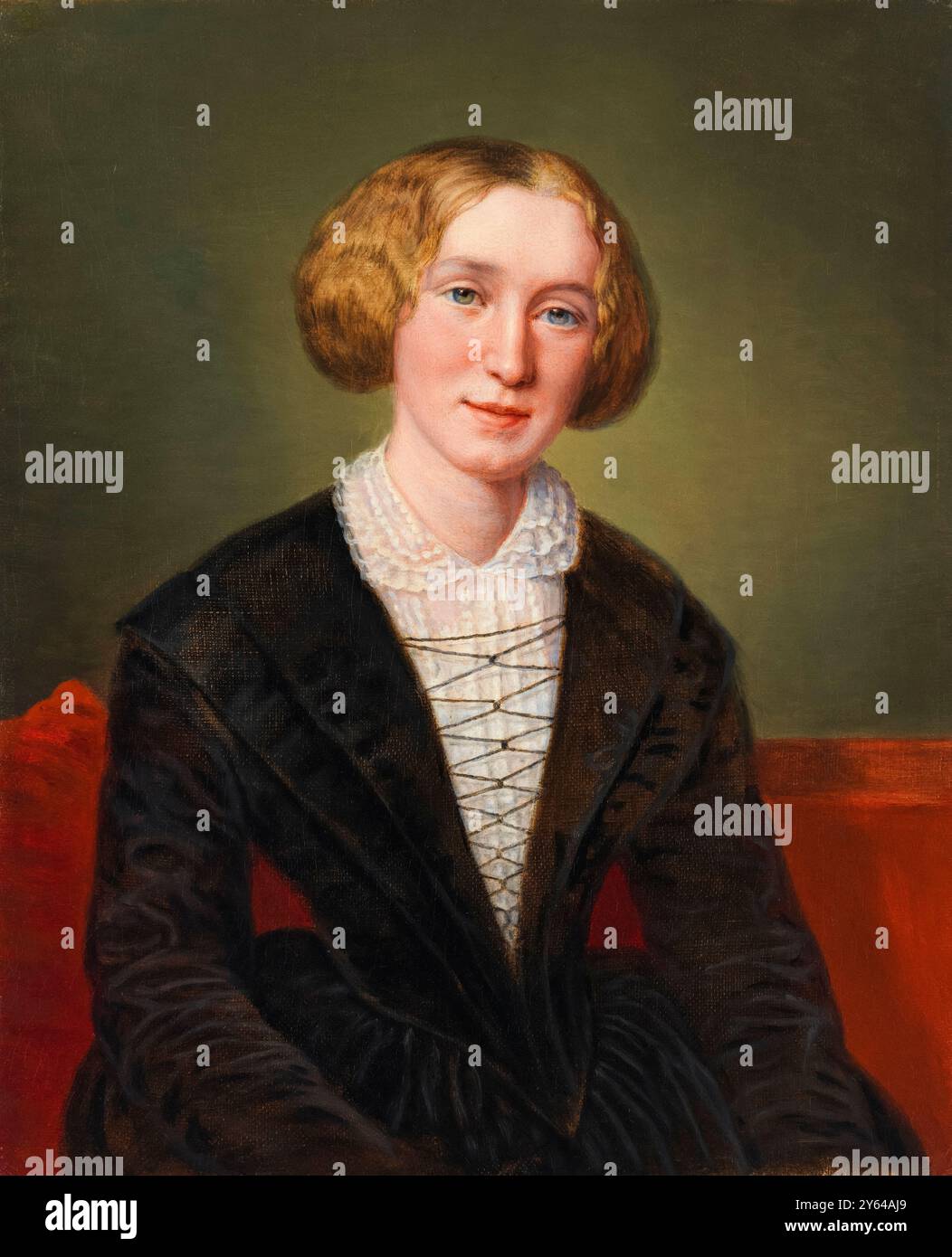 George Eliot (* 1819–1880 in Mary Ann Evans), englischer Schriftsteller und Dichter, Porträtgemälde in Öl auf Leinwand von Francois D’Albert Durade, 1850-1886 Stockfoto