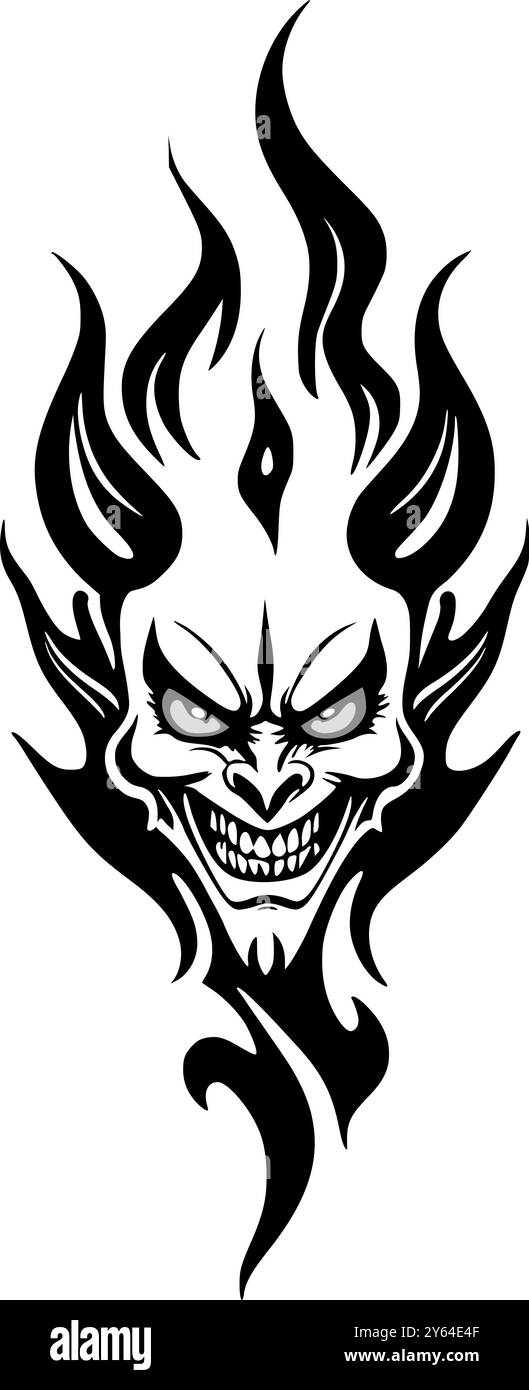 Tattoodesign eines Teufels mit Flammen Stock Vektor