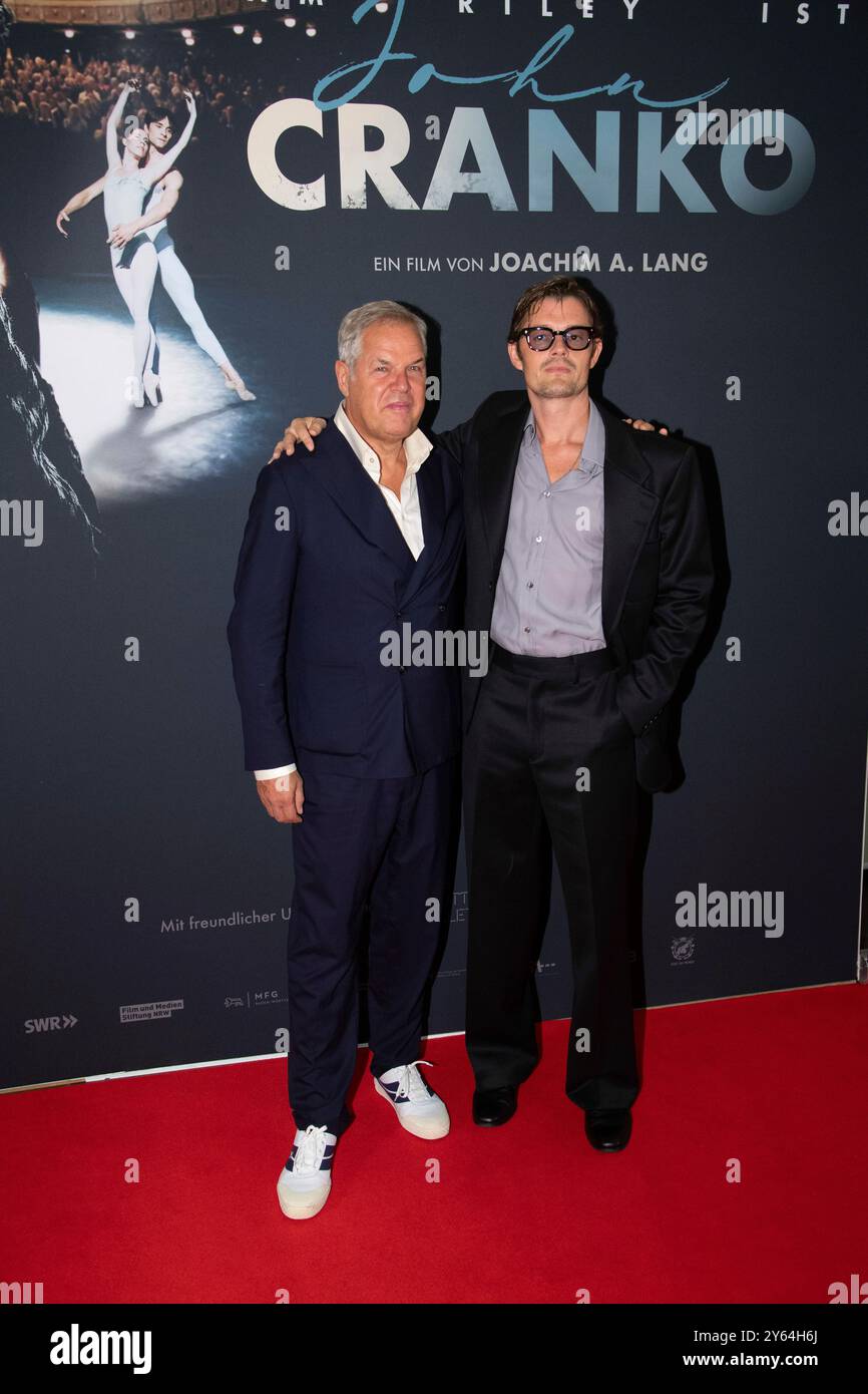 Essen, Deutschland. September 2024. Von links nach rechts Regisseur Joachim LANG, Schauspieler Sam RILEY, Filmpremiere CRANKO in der Lichtburg in Essen, 23. September 2024. Quelle: dpa/Alamy Live News Stockfoto