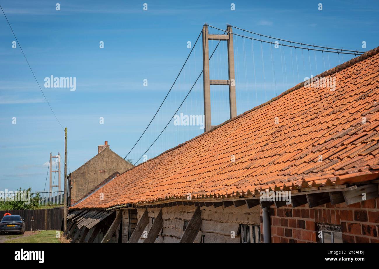 Blick von der Humber Bridge in der Nähe von Barton upon Humber, North Lincolnshire, Großbritannien Stockfoto