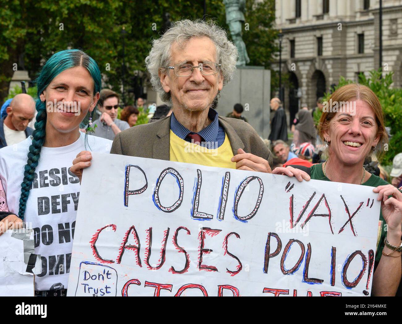 Piers Corbyn (Bruder von Jeremy) bei einem Anti-Impfstoff-Protest auf dem Parliament Square, September 2024 Stockfoto