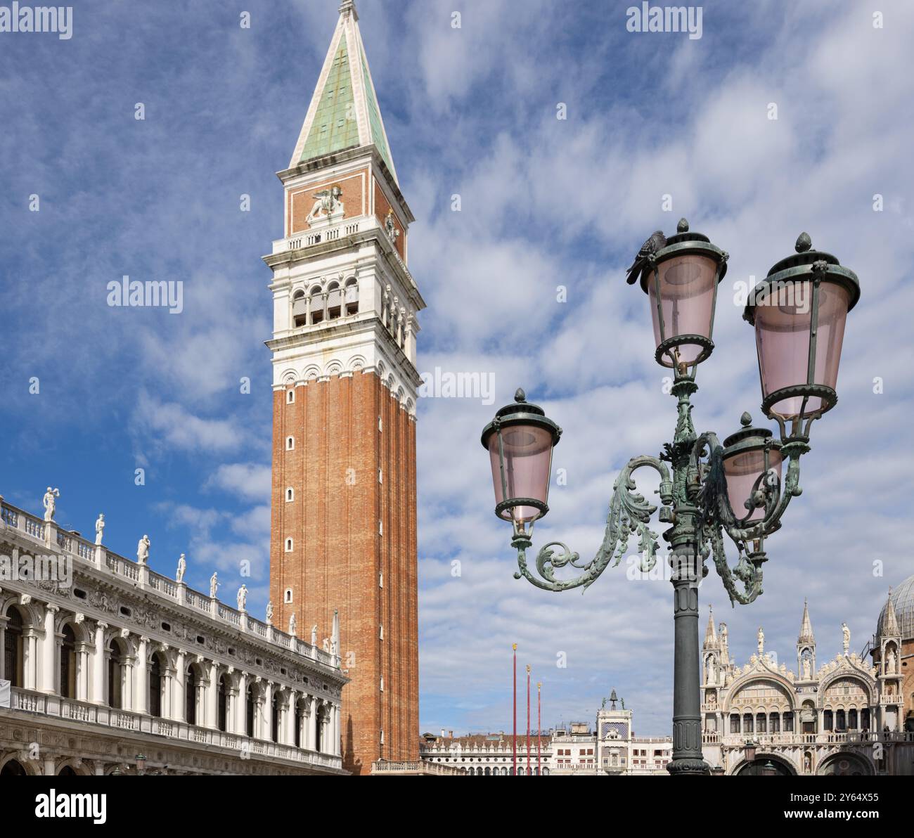 Campanile und Basilica di San Marco auf dem Markusplatz in Venedig, Italien. Stockfoto