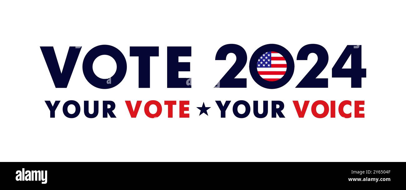 Stimme 2024 ab, deine Stimme - dein horizontales Poster. Abstimmung bei den US-Bundeswahlen 2024. Vektor-Illustration für die US-Präsidentschaftswahlen 2024 Stock Vektor