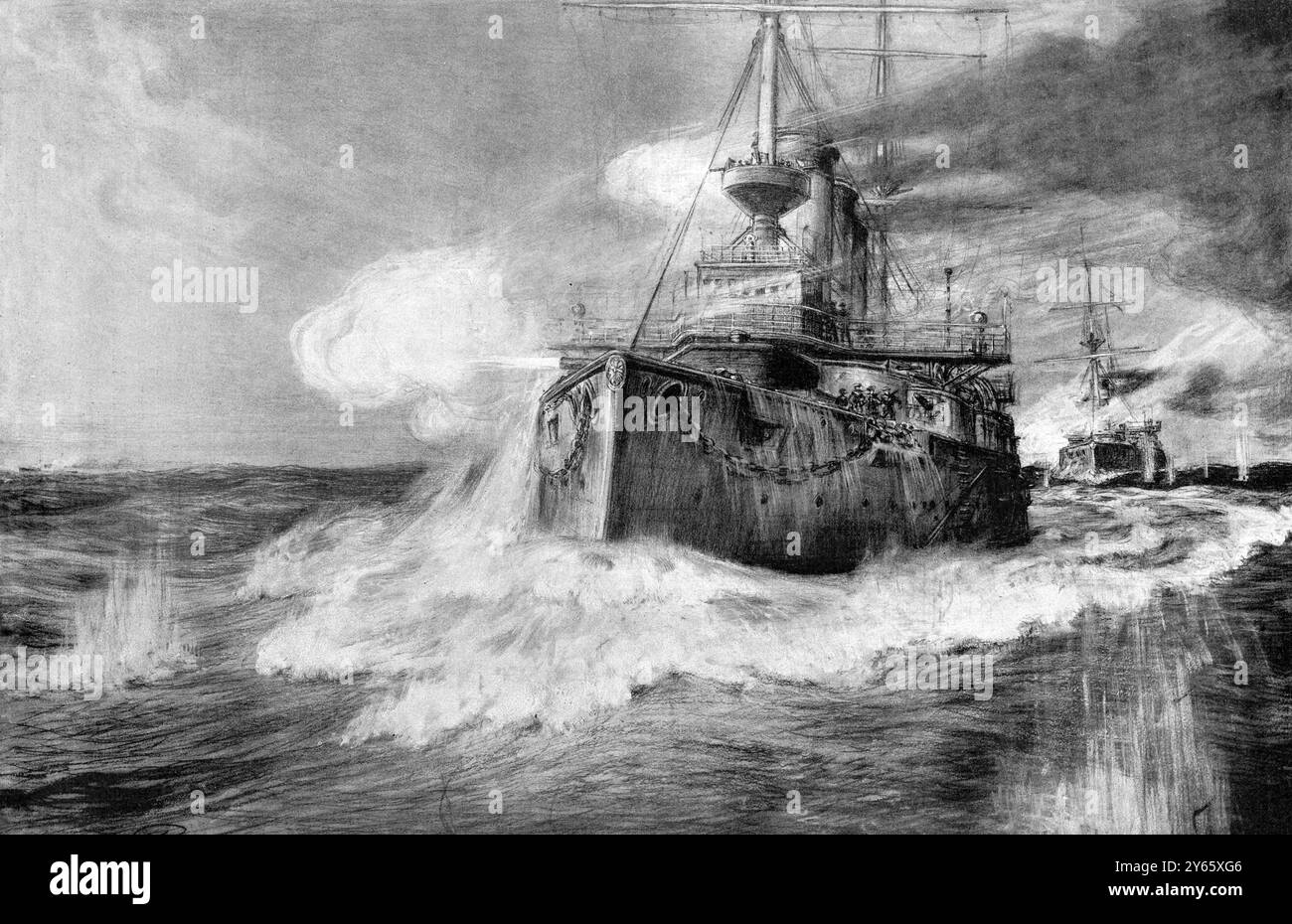 Das Schiff, von dem Admiral Togo die Verstümmelung der Port Arthur Flotte leitete - das Schlachtschiff Mikasa 1905 Stockfoto