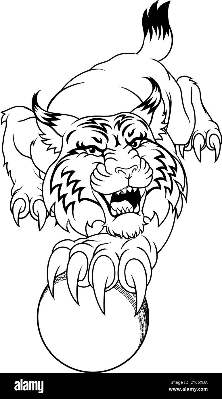 Wildcat Bobcat Cricket Ball Tier Team Maskottchen Stock Vektor