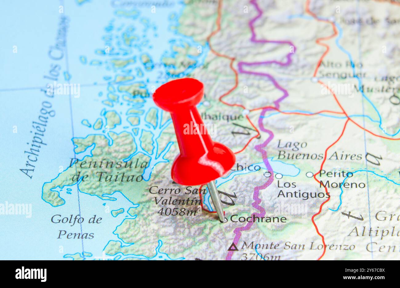 Cochrane, Chile auf der Karte Stockfoto