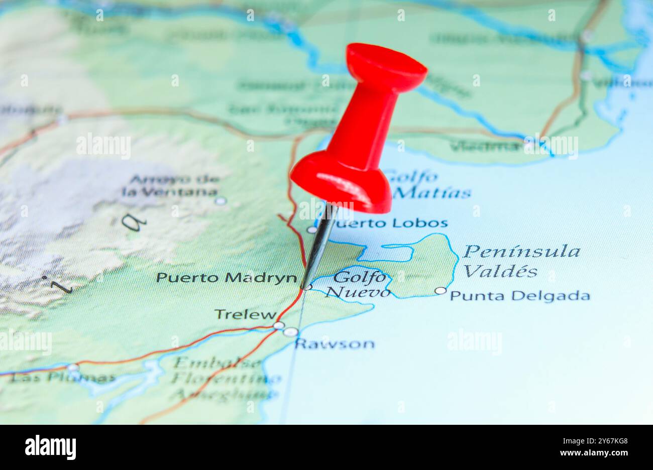 Puerto Madryn, Argentinien auf der Karte Stockfoto