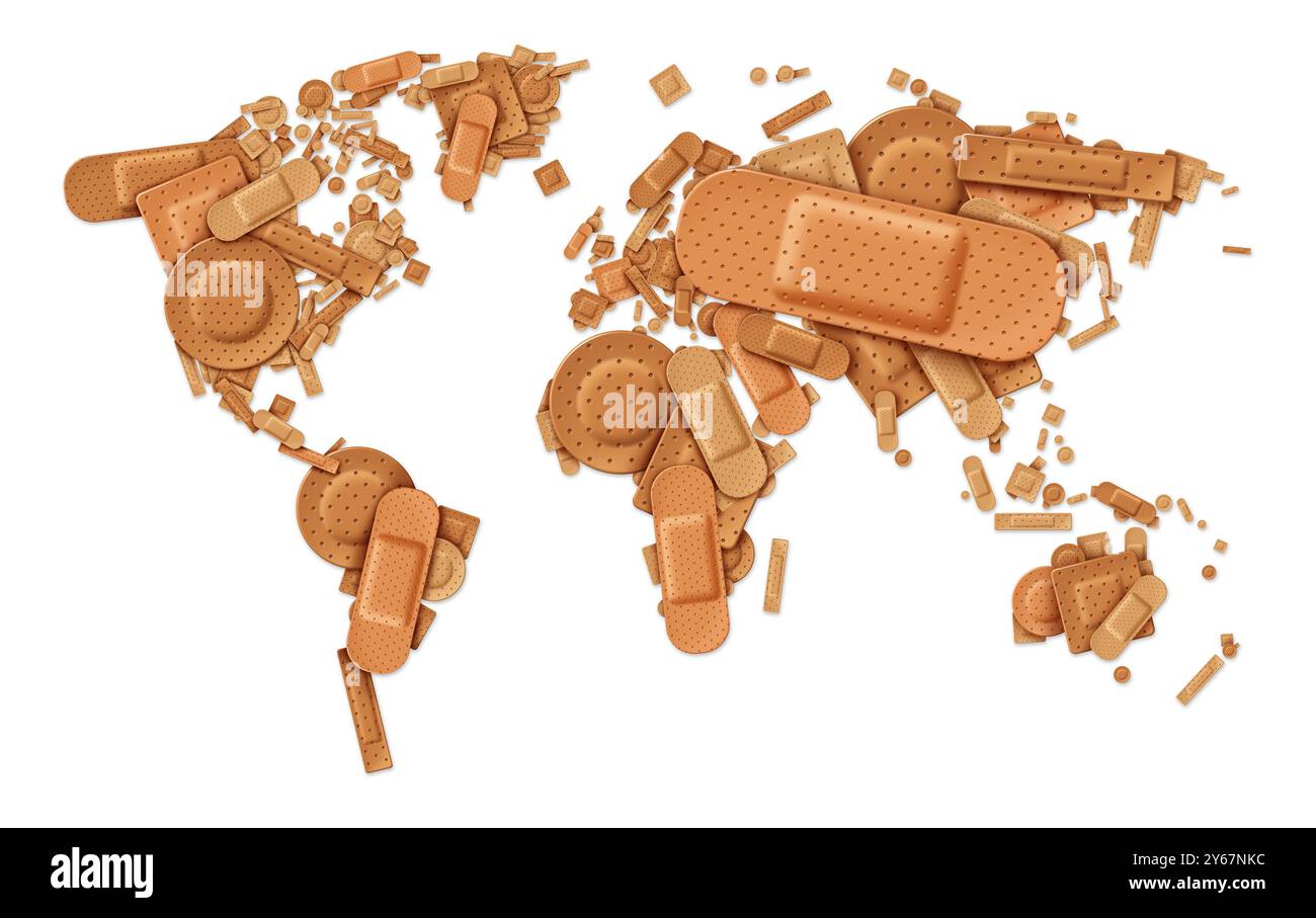 Klimawandel und Gesundheit als Umweltthema und öffentliche Gesundheitsfürsorge als die sich wandelnde Umwelt das Wohlergehen der Menschen beeinflusst Stockfoto