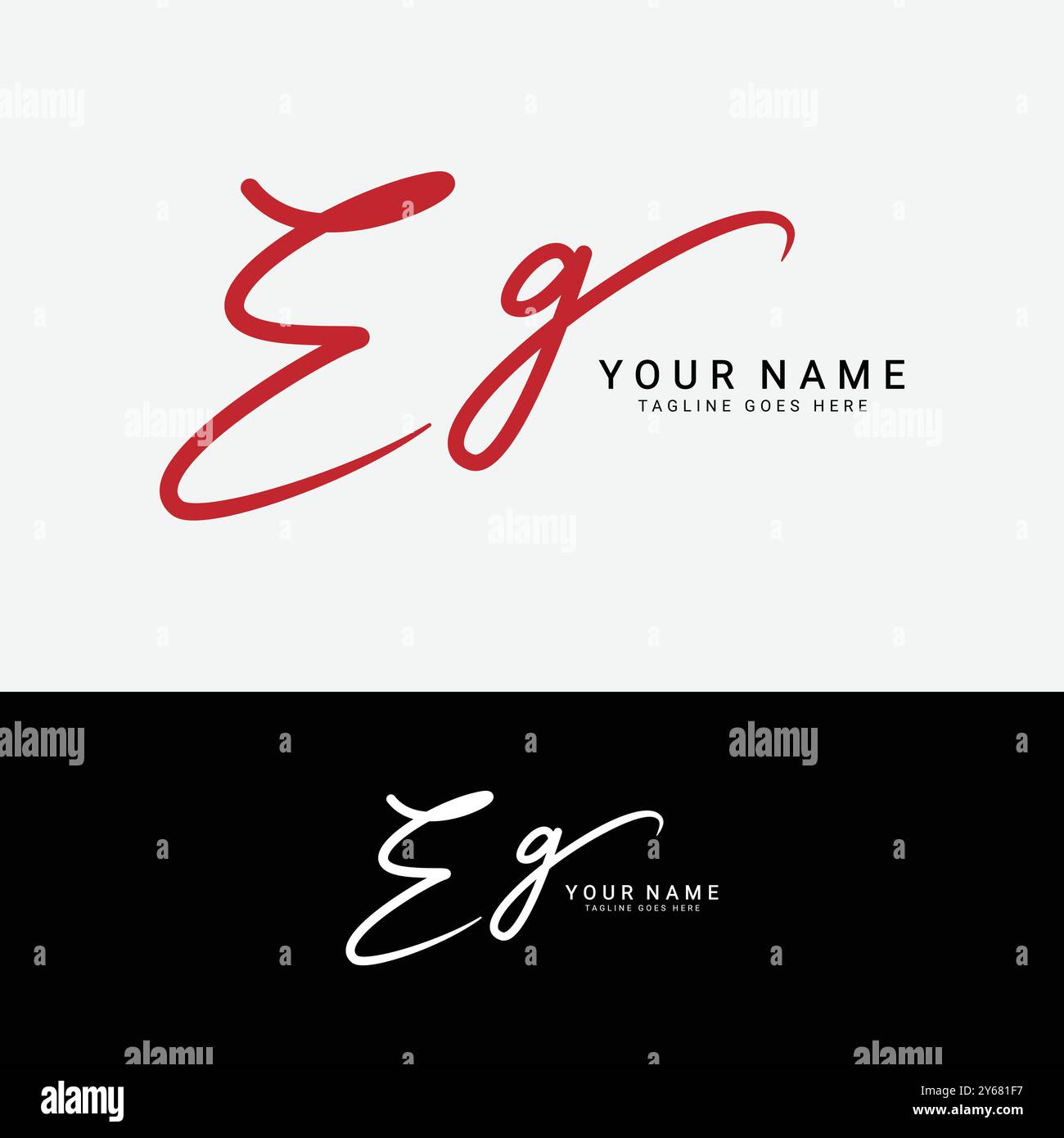 E, G, EG-Anfangsbuchstabe. Handgeschriebenes Logo mit Buchstabe EG Stock Vektor