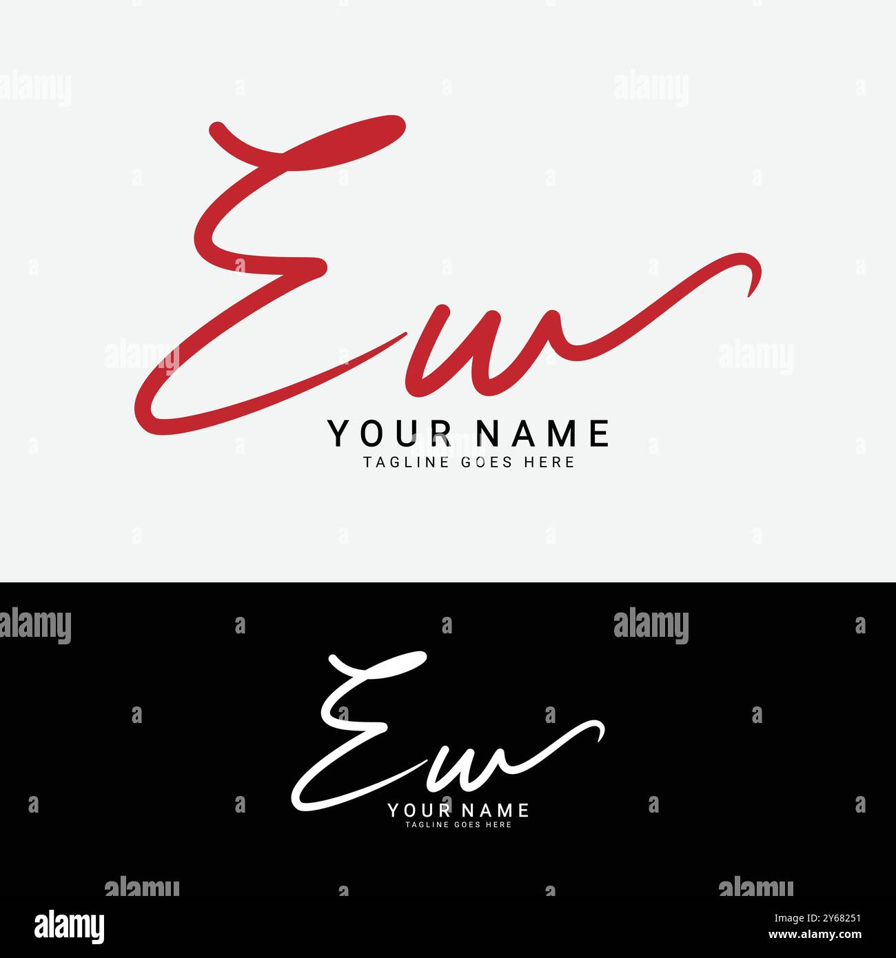 E, W, EW Initial Letter Logo. Handgeschriebenes EW-Signature-Logo mit Alphabet Stock Vektor