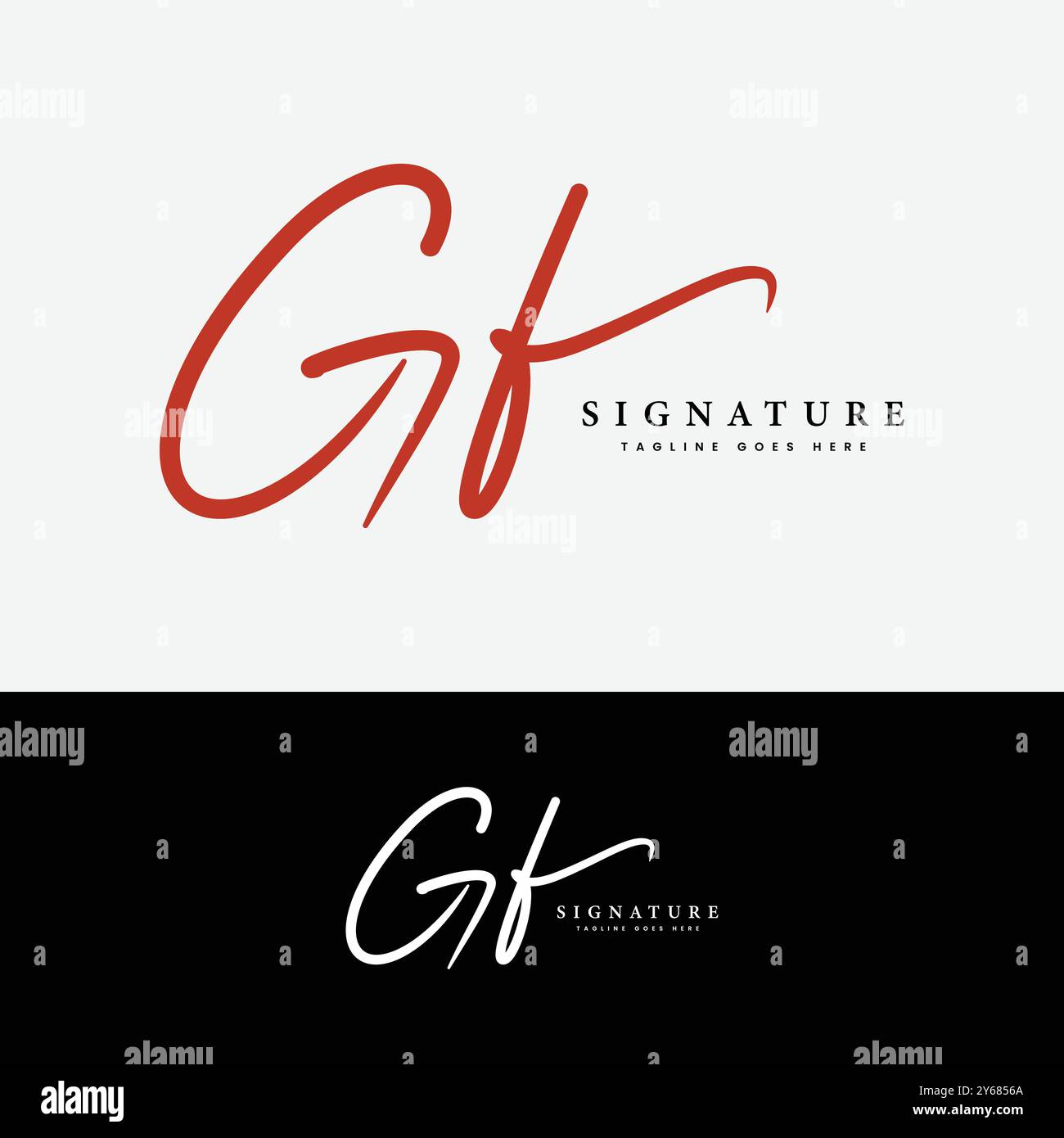 G, F, GF Anfangsbuchstabe Logo. Handgeschriebenes GF-Signatur-Logo mit Alphabet Stock Vektor