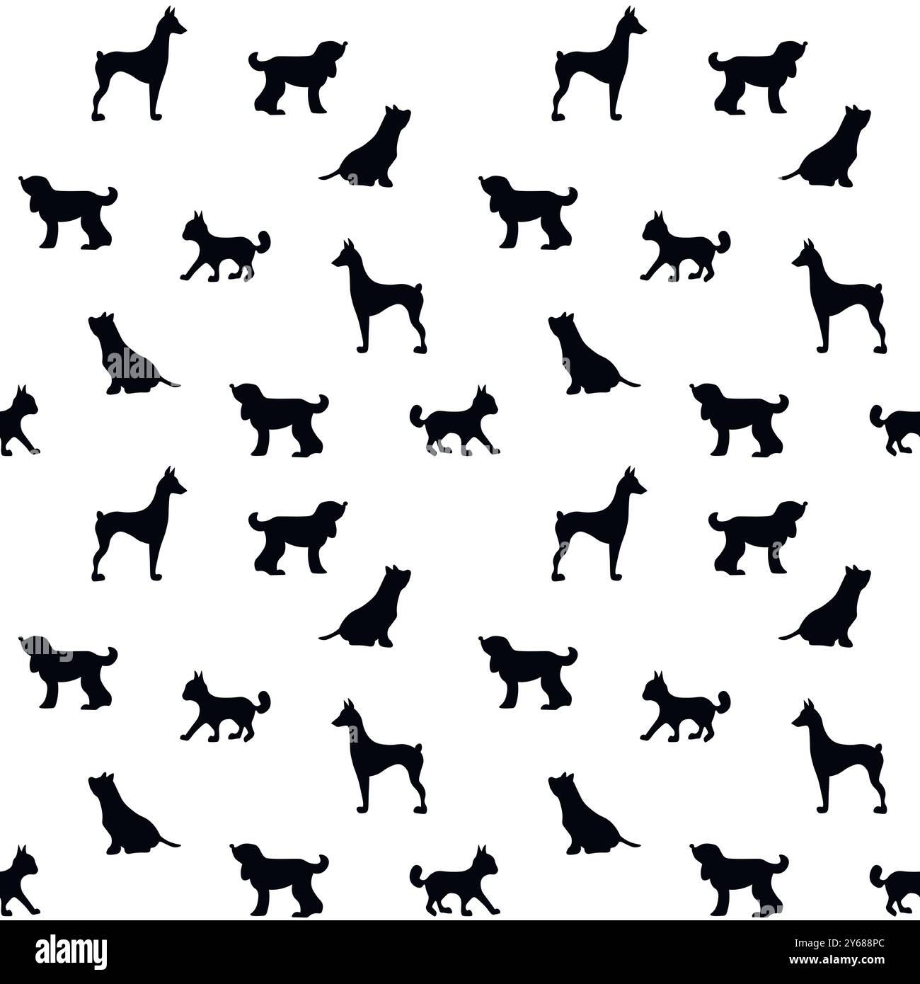 Vektor nahtlos wiederkehrendes kindliches Muster mit niedlichen Hunden, Katzen im skandinavischen Stil. Tiere Hintergrund mit Hund, Katze, Haustiere, Welpen für Einladung Stock Vektor