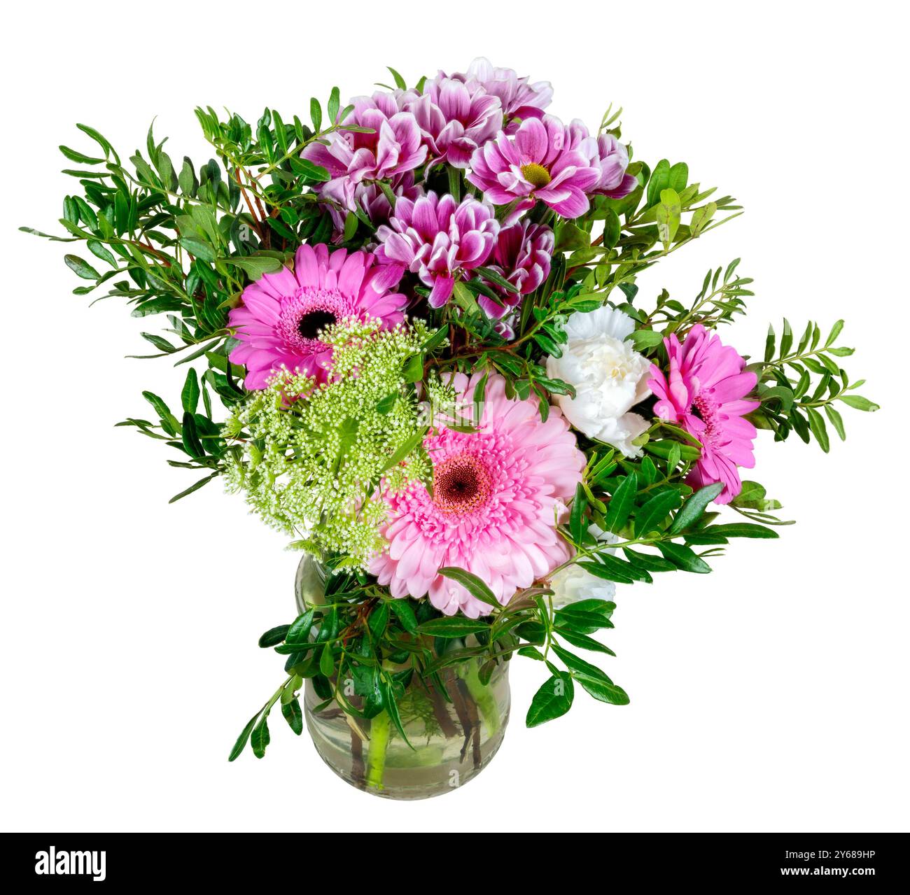 Nahaufnahme eines isolierten Flower Arrangement in einem Glas Vase Stockfoto