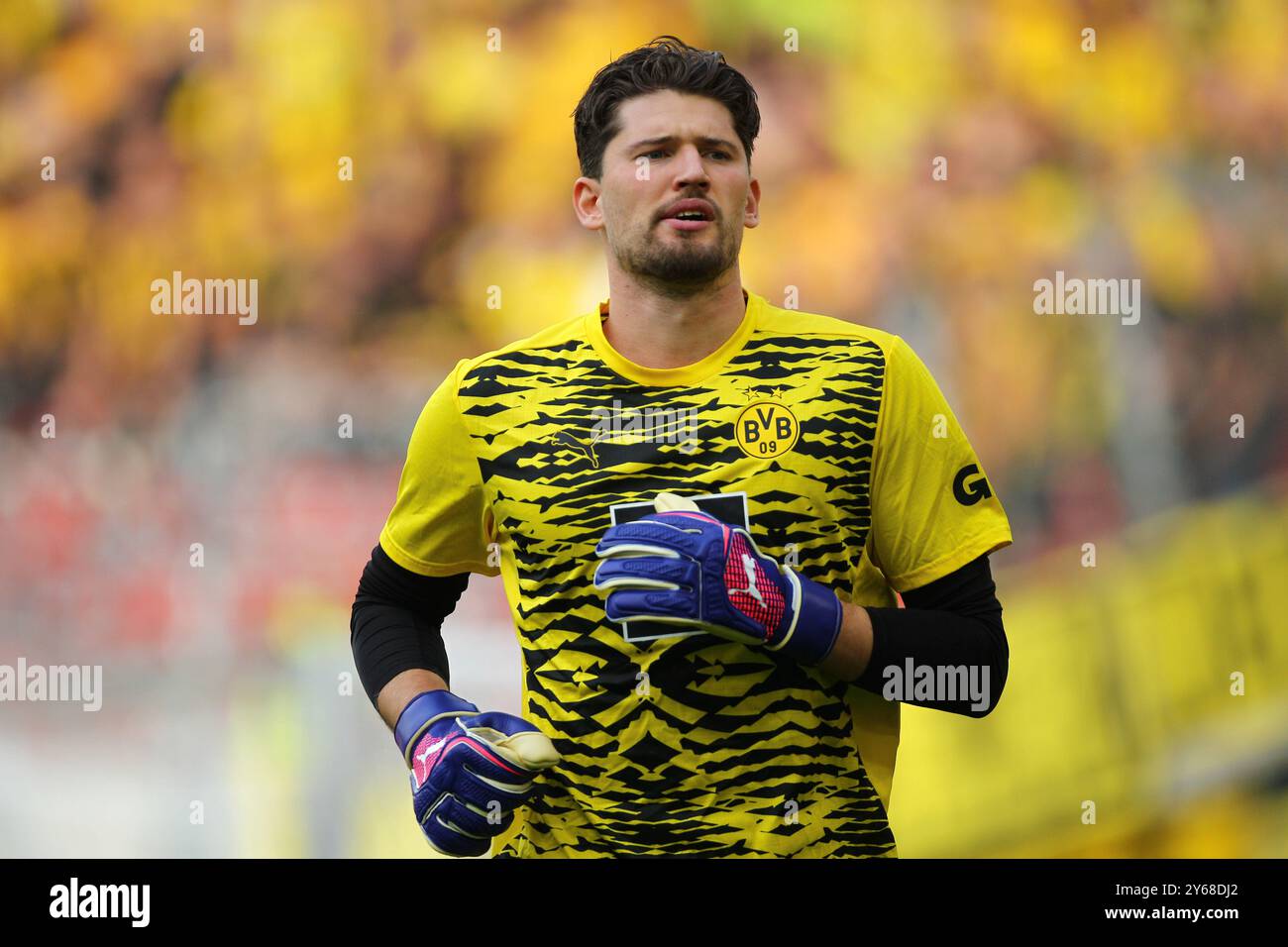 Stuttgart, Deutschland. September 2024. Gregor Kobel von Borussia Dortmund ist während seines Trainings vor der deutschen Fußball-Bundesliga Match ag zu sehen Stockfoto