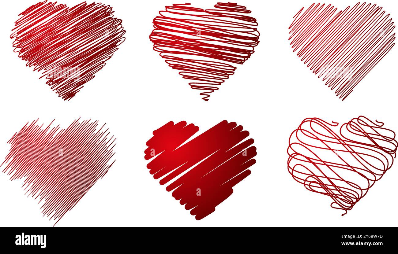 Niedliche Herzen in verschiedenen Farben und Formen Stock Vektor