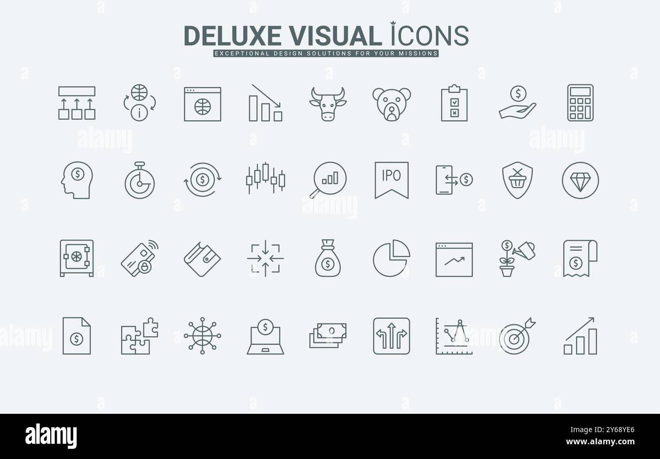 Aktualisierung und Schutz von Finanzdaten, Überwachung des Wachstums von Kerzenleuchtern, Bullen und Bären dünne schwarze Umrisssymbole Vektorillustration. Börsenhandel, Sicherheitssymbole für Geldbörsen. Stock Vektor