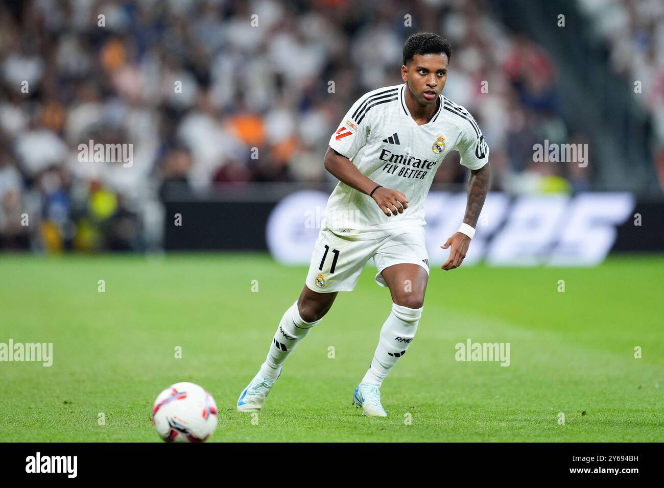 Rodrygo Goes of Real Madrid in action during the Spanish League, LaLiga EA Sports, football match played between Real Madrid and Deportivo Alaves at Santiago Bernabeu stadium on September 24, 2024, in Madrid, Spain. AFP7 24/09/2024 (Europa Press via AP) Stockfoto