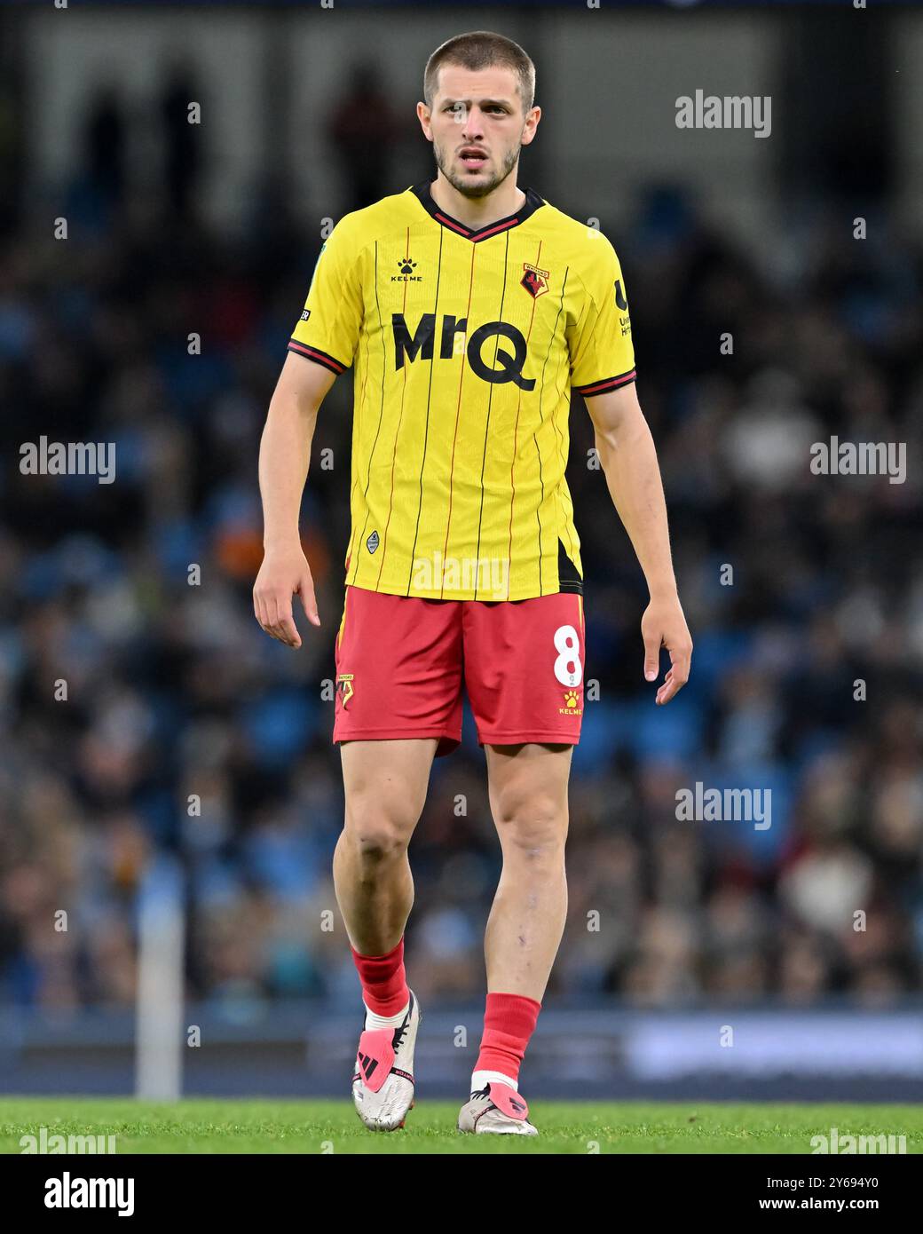 Giorgi Chakvetadze aus Watford während des Carabao Cup-Spiels Manchester City gegen Watford im Etihad Stadium, Manchester, Großbritannien, 24. September 2024 (Foto: Cody Froggatt/News Images) Stockfoto