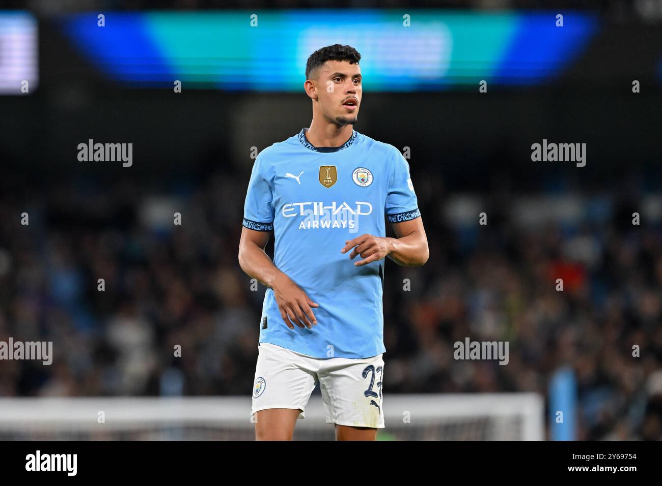 Matheus Nunes aus Manchester City während des Carabao Cup Spiels Manchester City gegen Watford im Etihad Stadium, Manchester, Großbritannien, 24. September 2024 (Foto: Cody Froggatt/News Images) Stockfoto