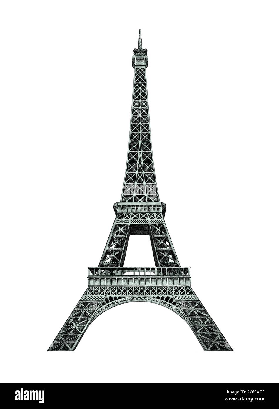 Illustration des Eiffelturms auf weißem Hintergrund Stockfoto