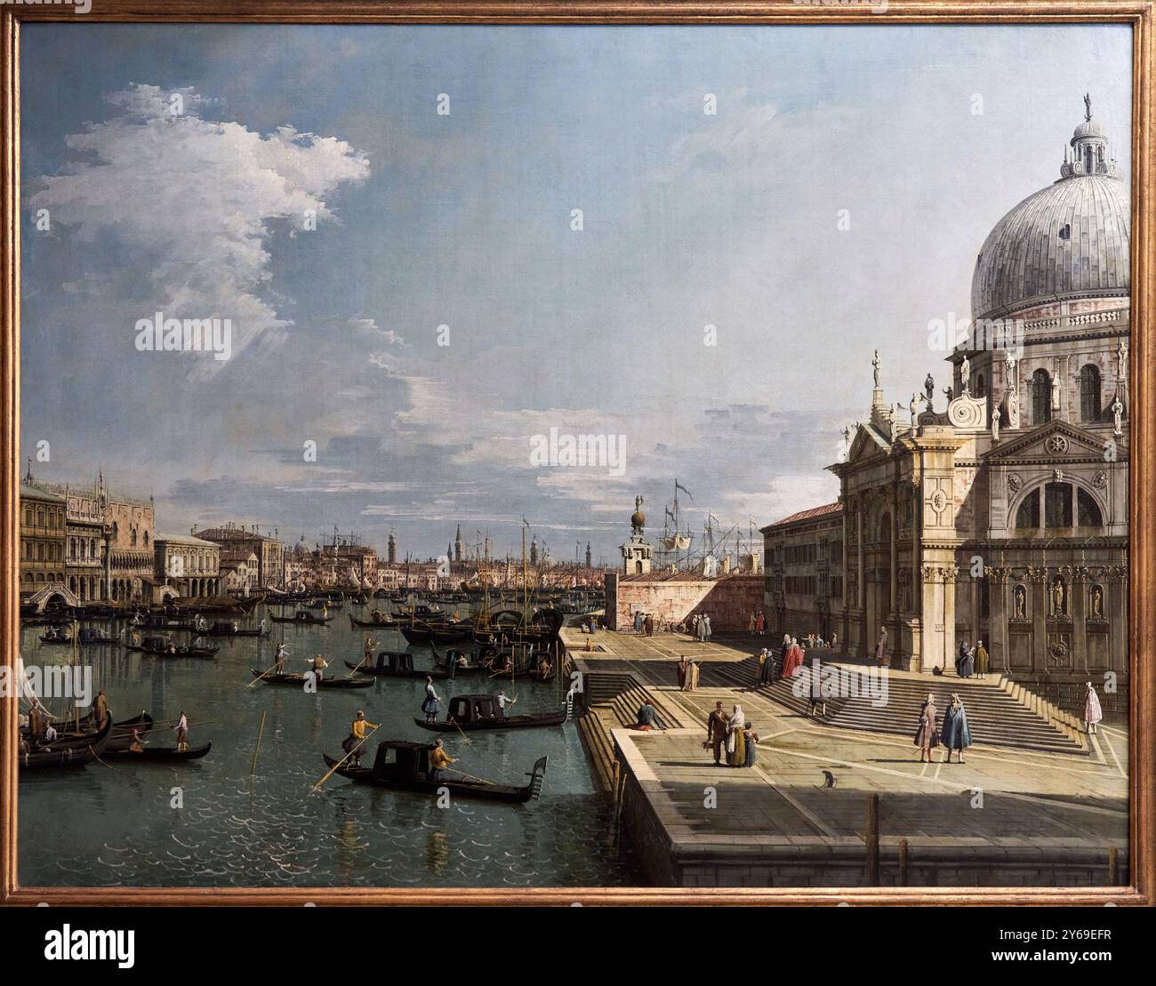 Der Eingang zum Canal Grande und der Kirche Santa Maria della Salute in Venedig, Öl auf Leinwand, ca. 1739-1742, Bernardo BELLOTTO, Venise (Italie), 1722 - Varsovie (Pologne), 1780, Musée du Louvre, Paris, Frankreich. Stockfoto