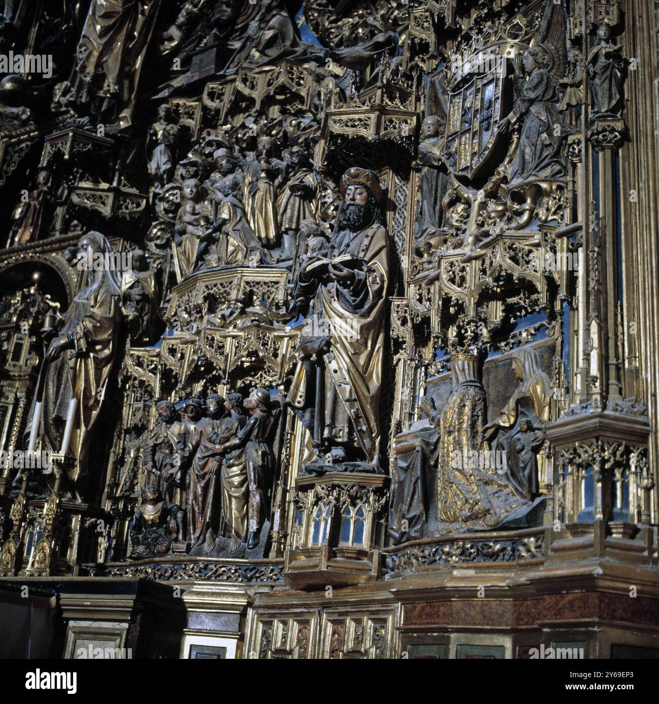 SANTIAGO EL BÜRGERMEISTER. SANTIAGO PEREGRINO. APOSTOL . MARTIR AÑO 44. DETALLE DEL RETABLO DE LA IGLESIA DE LA CARTUJA DE MIRAFLORES EN BURGOS , OBRA DEL ESCULTOR GIL DE SILOE. Stockfoto