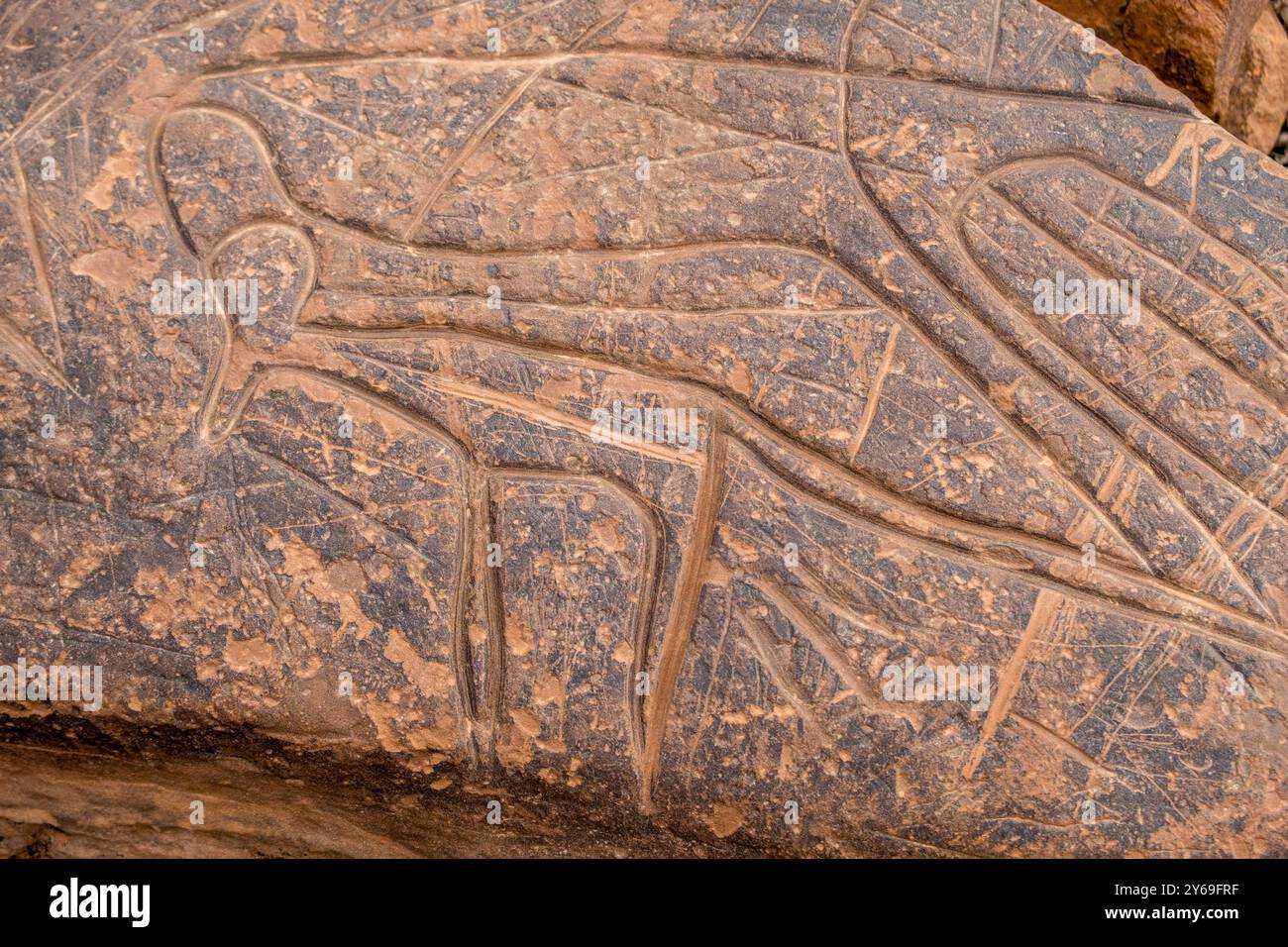 petroglyph, Ait Ouazik Rock Depot, spätneolithisch, Marokko, Afrika. Stockfoto