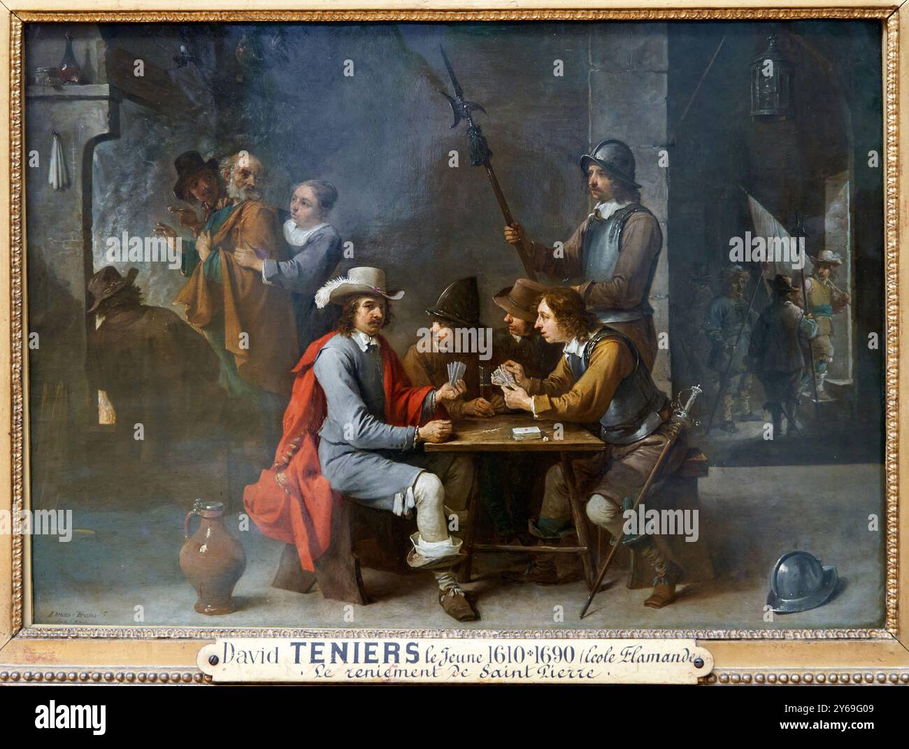 The Denial of Saint Peter in a Guardroom with Card Players, 1646, David TENIERS II, dit le Jeune, Anvers (Belgique), 1610 - Bruxelles (Belgique), 1690, Fils du peintre David Teniers I, dit le Vieux, Musée du Louvre, Paris, Frankreich. Stockfoto