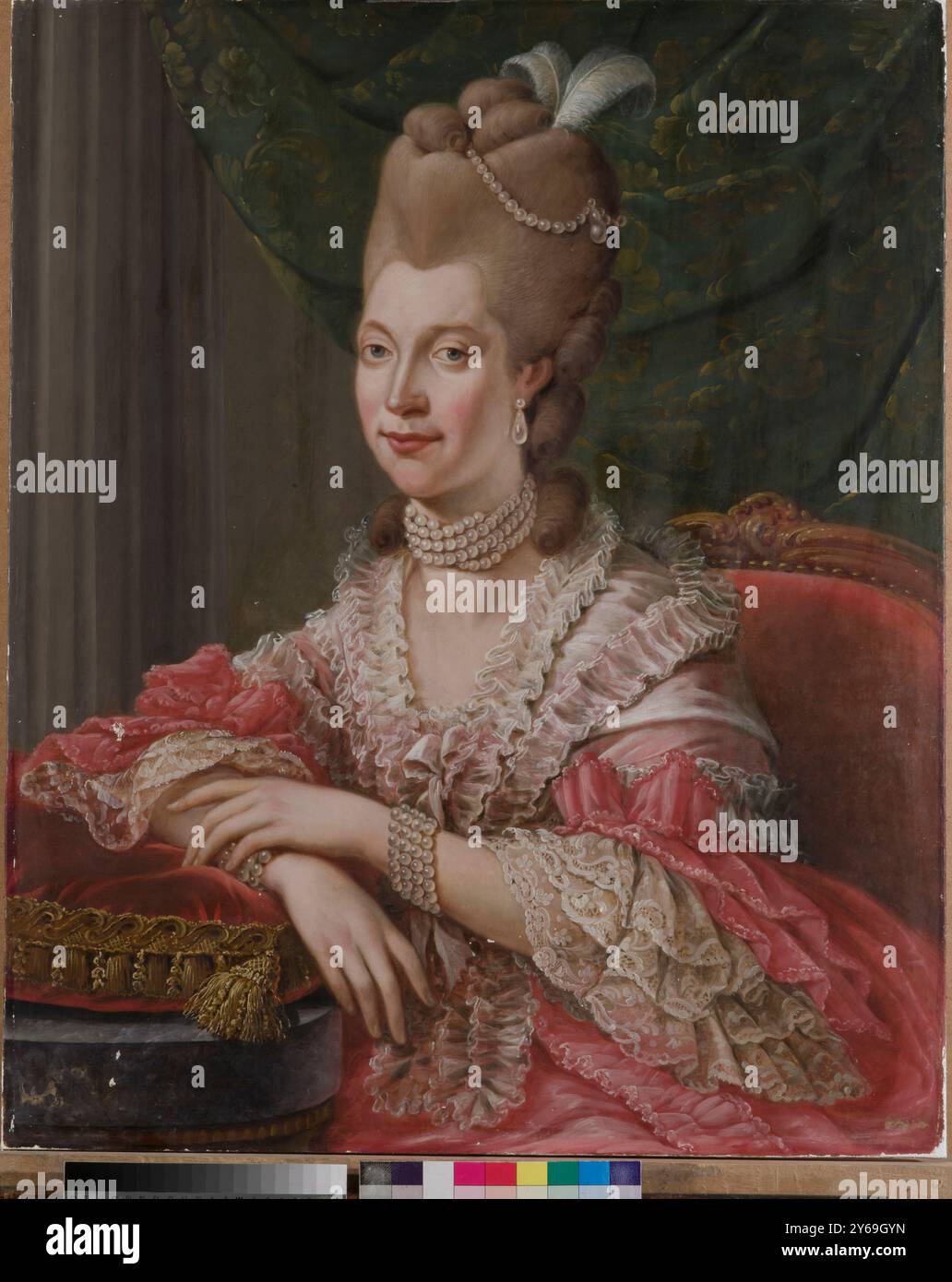 Porträt der Prinzessin Charlotte von Mecklenburg-Strelitz (1744–1818), Königin von Großbritannien. Museum: Staatliches Keramikmuseum und Landgut des 18. jahrhunderts. Kuskowo, Moskau. AUTOR: HEINRICH WILHELM SCHWEICKHARDT. Stockfoto