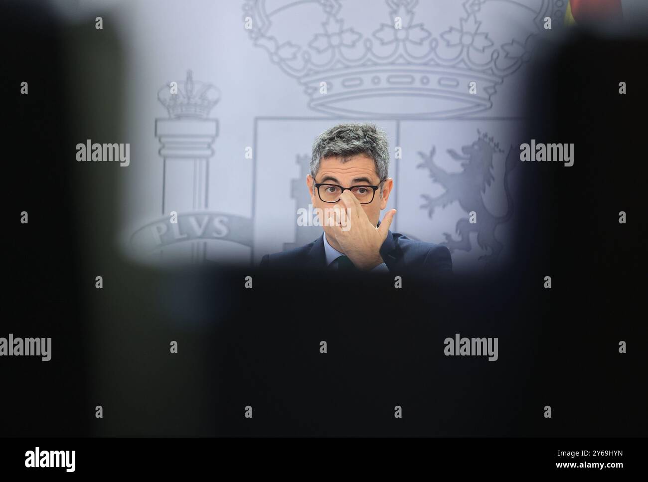 Madrid, 17.09.2024. Moncloa Palace. Pressekonferenz nach dem Ministerrat mit Minister Pilar Alegría, Minister für Justiz und Beziehungen zum Parlament, Félix Bolaños, Kulturminister Ernest Urtasun und Gleichstellungsministerin Ana Redondo. Foto: Jaime García. ARCHDC. Quelle: Album / Archivo ABC / Jaime García Stockfoto