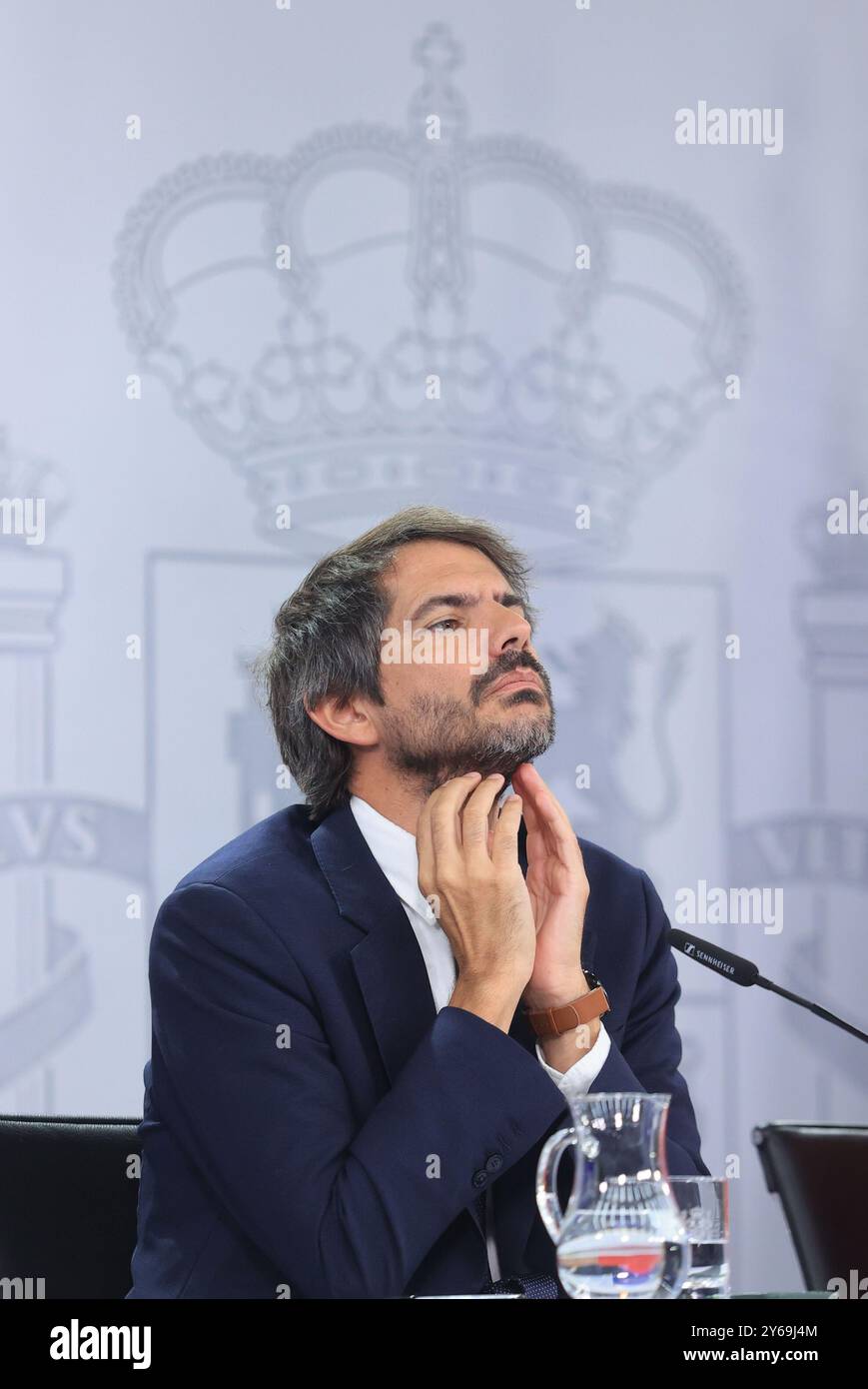 Madrid, 17.09.2024. Moncloa Palace. Pressekonferenz nach dem Ministerrat mit Minister Pilar Alegría, Minister für Justiz und Beziehungen zum Parlament, Félix Bolaños, Kulturminister Ernest Urtasun und Gleichstellungsministerin Ana Redondo. Foto: Jaime García. ARCHDC. Quelle: Album / Archivo ABC / Jaime García Stockfoto