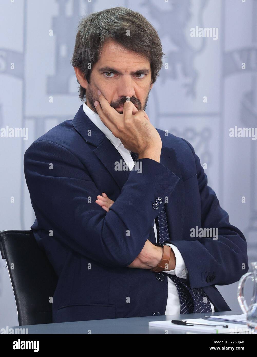 Madrid, 17.09.2024. Moncloa Palace. Pressekonferenz nach dem Ministerrat mit Minister Pilar Alegría, Minister für Justiz und Beziehungen zum Parlament, Félix Bolaños, Kulturminister Ernest Urtasun und Gleichstellungsministerin Ana Redondo. Foto: Jaime García. ARCHDC. Quelle: Album / Archivo ABC / Jaime García Stockfoto