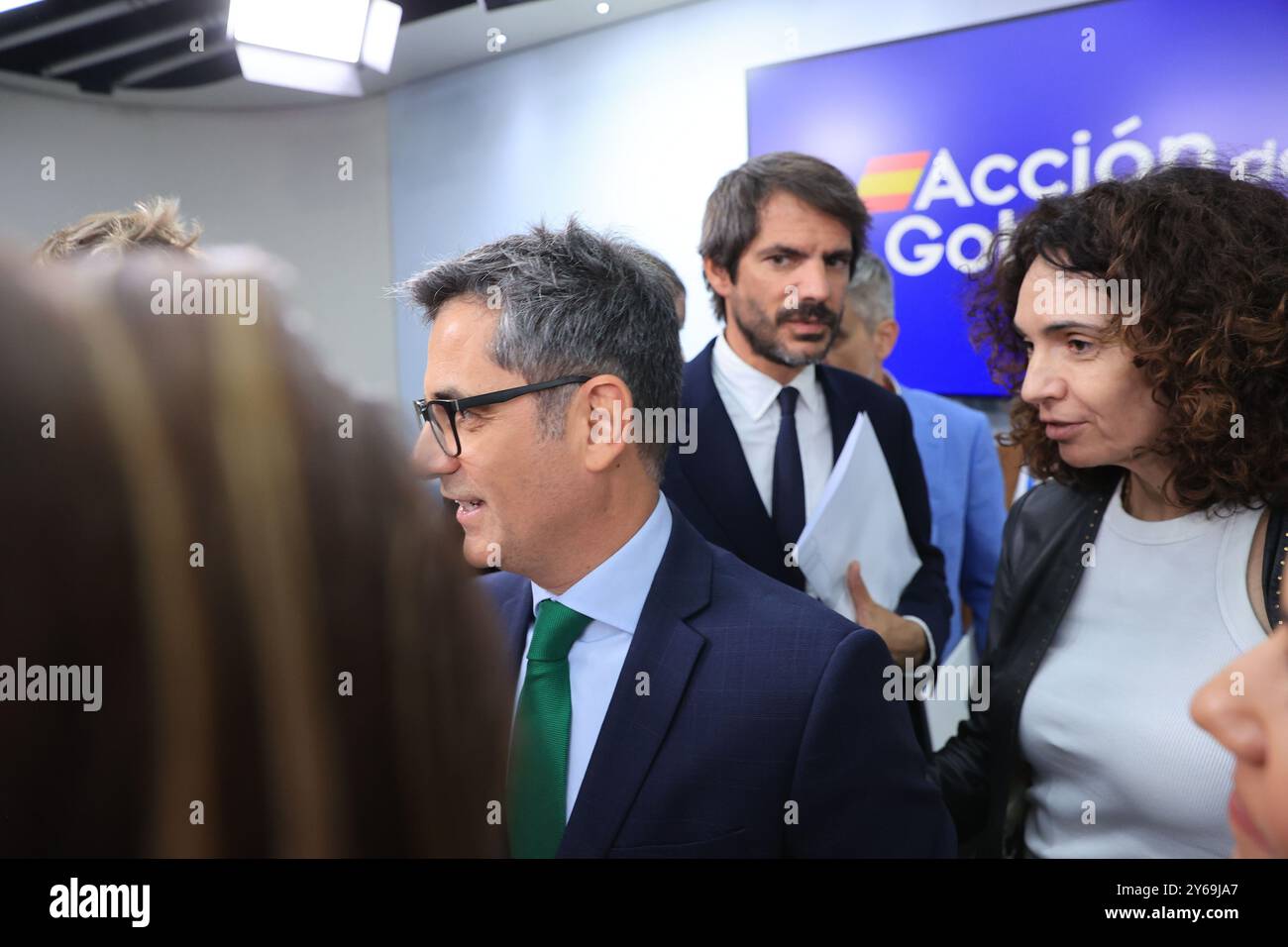 Madrid, 17.09.2024. Moncloa Palace. Pressekonferenz nach dem Ministerrat mit Minister Pilar Alegría, Minister für Justiz und Beziehungen zum Parlament, Félix Bolaños, Kulturminister Ernest Urtasun und Gleichstellungsministerin Ana Redondo. Foto: Jaime García. ARCHDC. Quelle: Album / Archivo ABC / Jaime García Stockfoto
