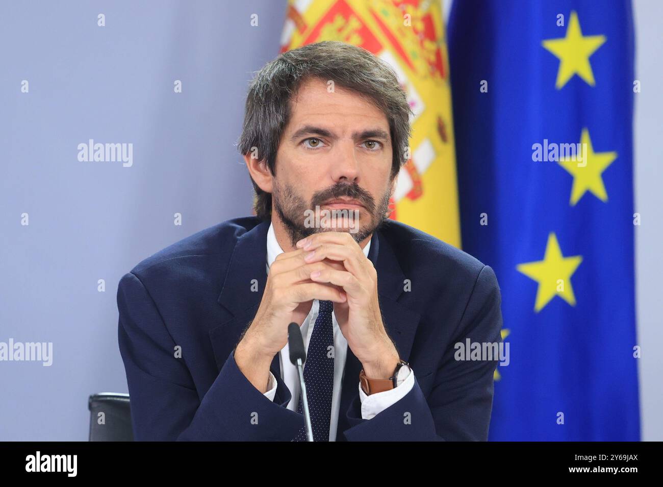 Madrid, 17.09.2024. Moncloa Palace. Pressekonferenz nach dem Ministerrat mit Minister Pilar Alegría, Minister für Justiz und Beziehungen zum Parlament, Félix Bolaños, Kulturminister Ernest Urtasun und Gleichstellungsministerin Ana Redondo. Foto: Jaime García. ARCHDC. Quelle: Album / Archivo ABC / Jaime García Stockfoto