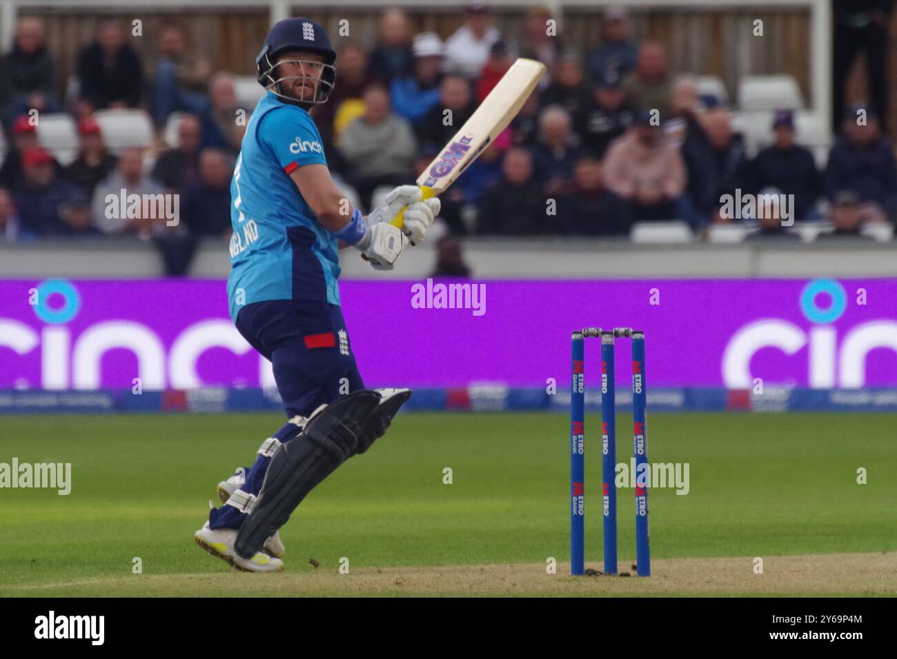 Chester le Street, England, 24. September 2024. Ben Duckett schlägt für England gegen Australien in der dritten Metro Bank One Day International im Seat Unique Riverside, Chester-le-Street. Quelle: Colin Edwards/Alamy Live News Stockfoto