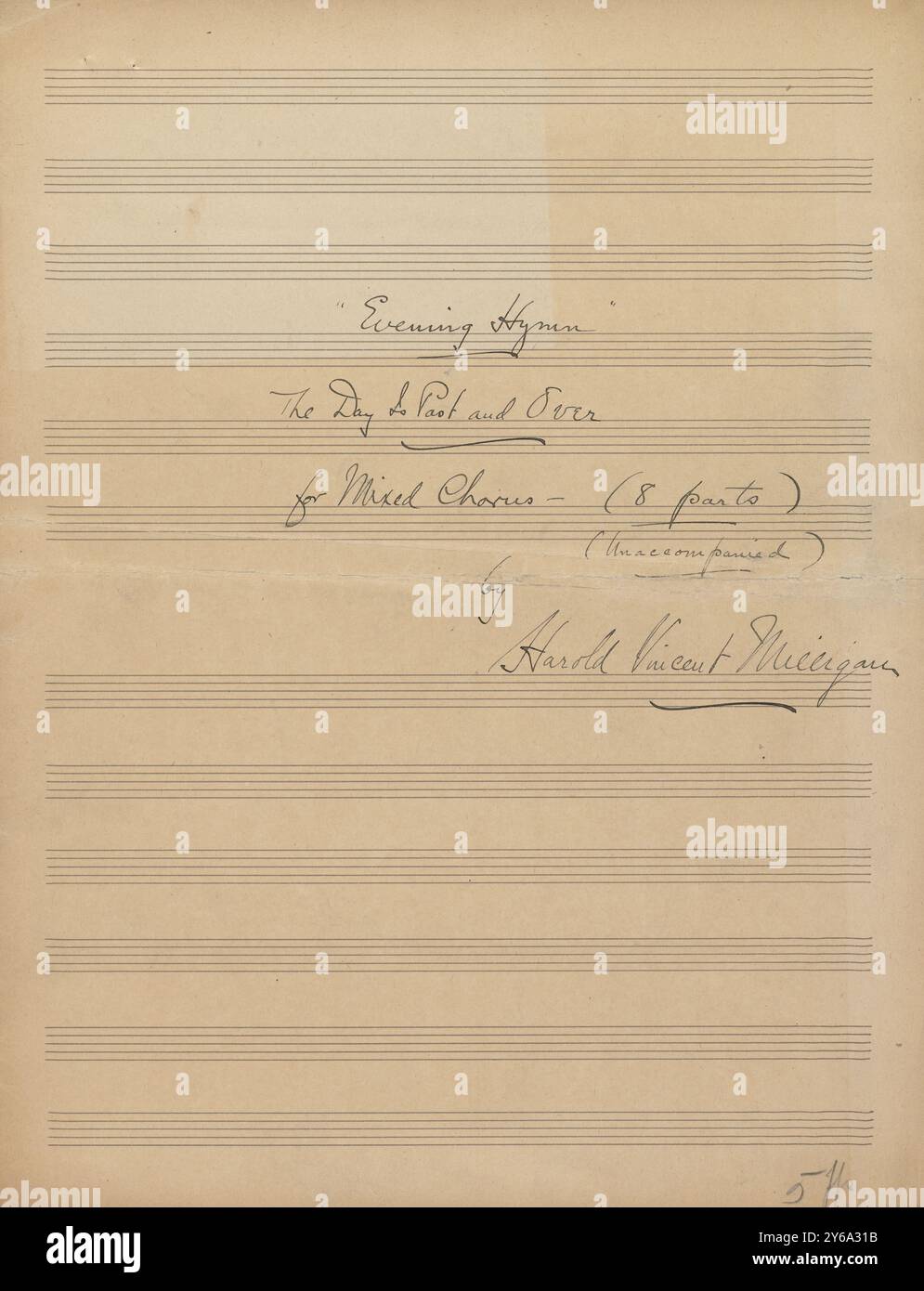Musik 1800–1900; Musikmanuskripte; Milligan, Harold Vincent. Der Tag ist vorbei, Milligan, Harold Vincent, 1800 - 1900, Schmidt, Arthur Paul, Musikverlag, populäre Musik, Schreiben und Veröffentlichen, Noten, Music, United States, 19th Century, Music, United States, Manuskripte, Usa, Manuskripte Stockfoto