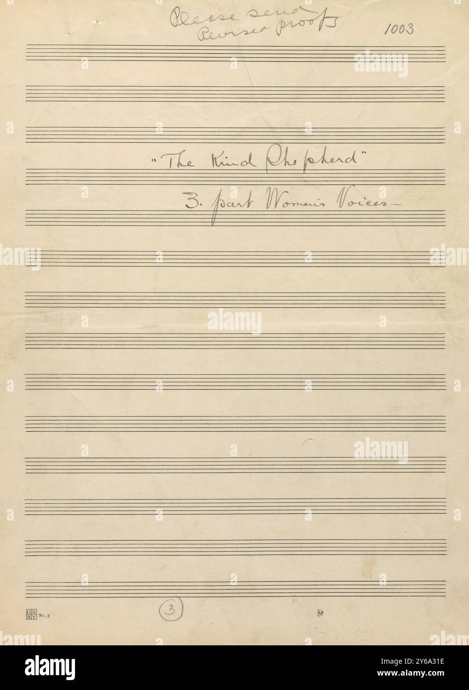 Musik 1800–1900; Musikmanuskripte; Milligan, Harold Vincent. Der nette Hirte Milligan, Harold Vincent, 1800 - 1900, Schmidt, Arthur Paul, Musikverlag, populäre Musik, Schreiben und Veröffentlichen, Noten, Music, United States, 19th Century, Music, United States, Manuskripte, Usa, Manuskripte Stockfoto
