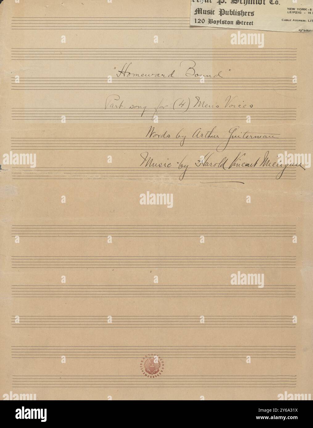 Musik 1800–1900; Musikmanuskripte; Milligan, Harold Vincent. Heimreise, Milligan, Harold Vincent., 1800 - 1900, Schmidt, Arthur Paul, Musikverlag, populäre Musik, Schreiben und Veröffentlichen, Noten, Music, United States, 19th Century, Music, United States, Manuskripte, Usa, Manuskripte Stockfoto