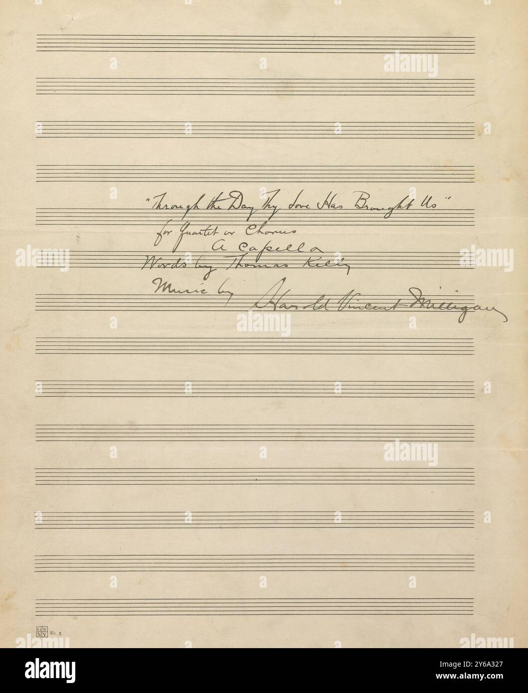 Musik 1800–1900; Musikmanuskripte; Milligan, Harold Vincent. Durch den Tag, an dem deine Liebe uns gebracht hat, Milligan, Harold Vincent, 1800 - 1900, Schmidt, Arthur Paul, Musikverlag, populäre Musik, Schreiben und Veröffentlichen, Noten, Music, United States, 19th Century, Music, United States, Manuskripte, Usa, Manuskripte Stockfoto
