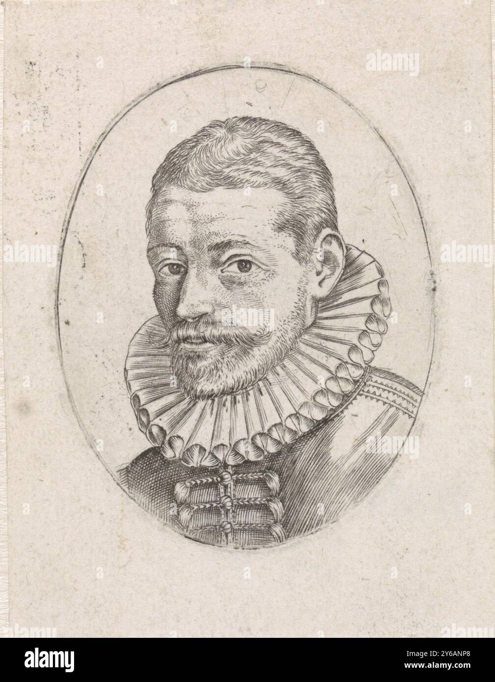 Porträt des Kaufmanns Hans Felbier, Druck, Druckerei: Anonym, Nachdruck: Hendrick Goltzius, 1582 - 1667, Papier, Gravur, Höhe, 54 mm x Breite, 43 mm Stockfoto