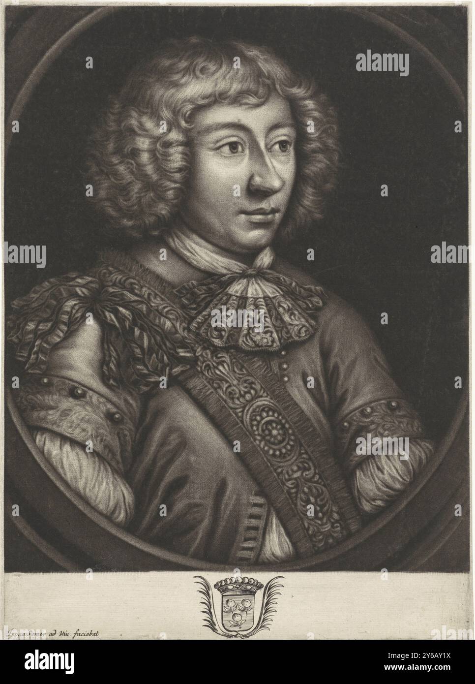 Porträt eines Mannes, Druck, Druckerei: Jan van Somer, (auf dem Objekt erwähnt), 1655 - 1700, Papier, Höhe, 293 mm x Breite, 215 mm Stockfoto