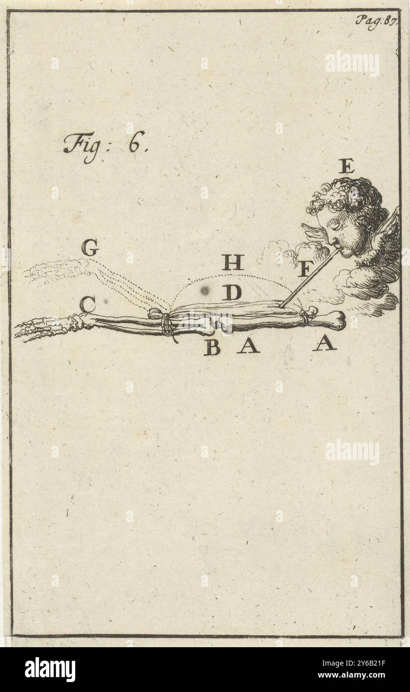 Bewegung des Arms, Abb. 6, Druck oben rechts markiert: Seite: 87., Druck, Druckerei: Jan Luyken, Verlag: Jan Claesz Ten Hoorn, Amsterdam, 1683, Papier, Ätzen, Höhe, 132 mm x Breite, 82 mm Stockfoto